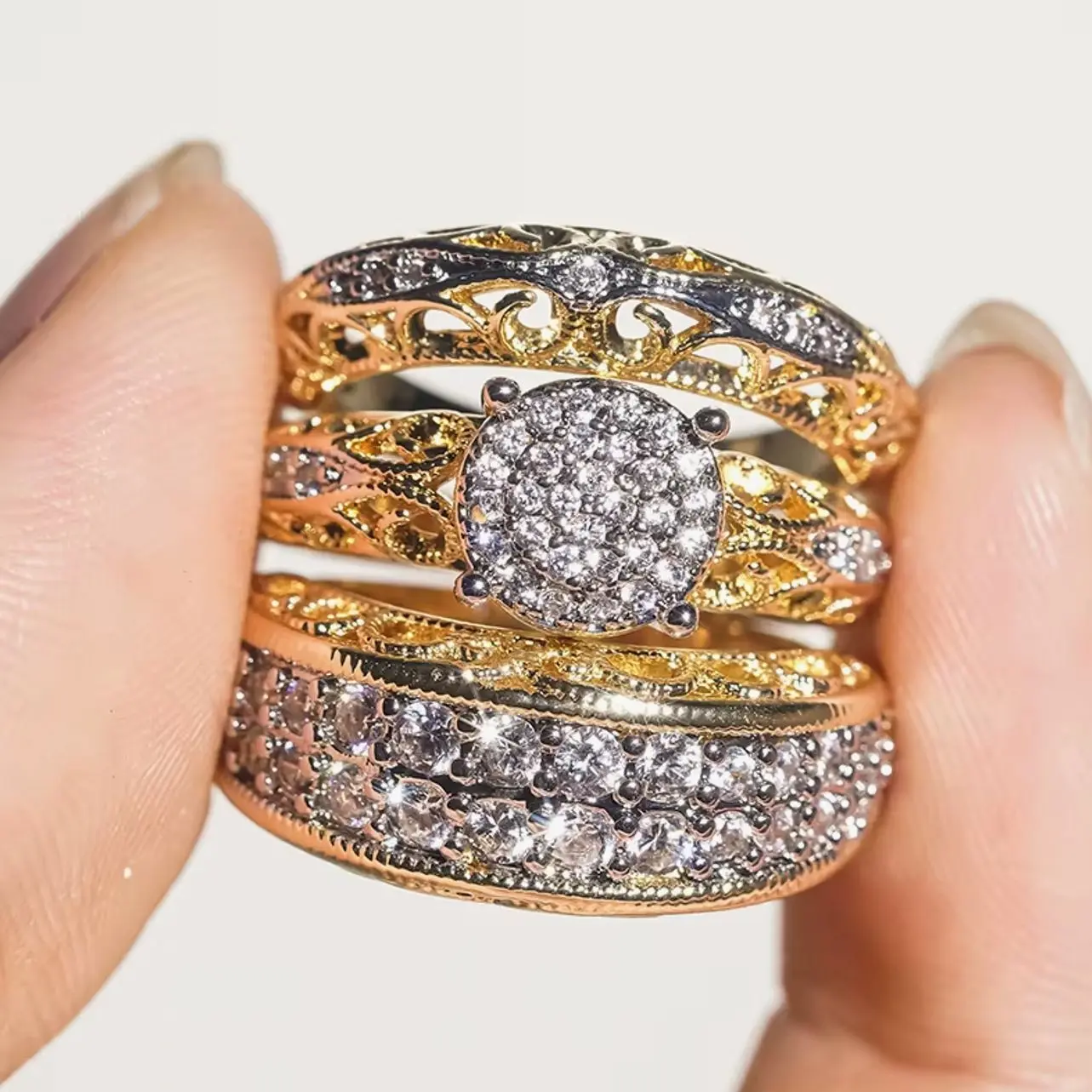 3Pc/Set Stackable Engagement Rings, Brilliant Cubic Zirconia, Charming Bridal Jewelry for Wedding Party