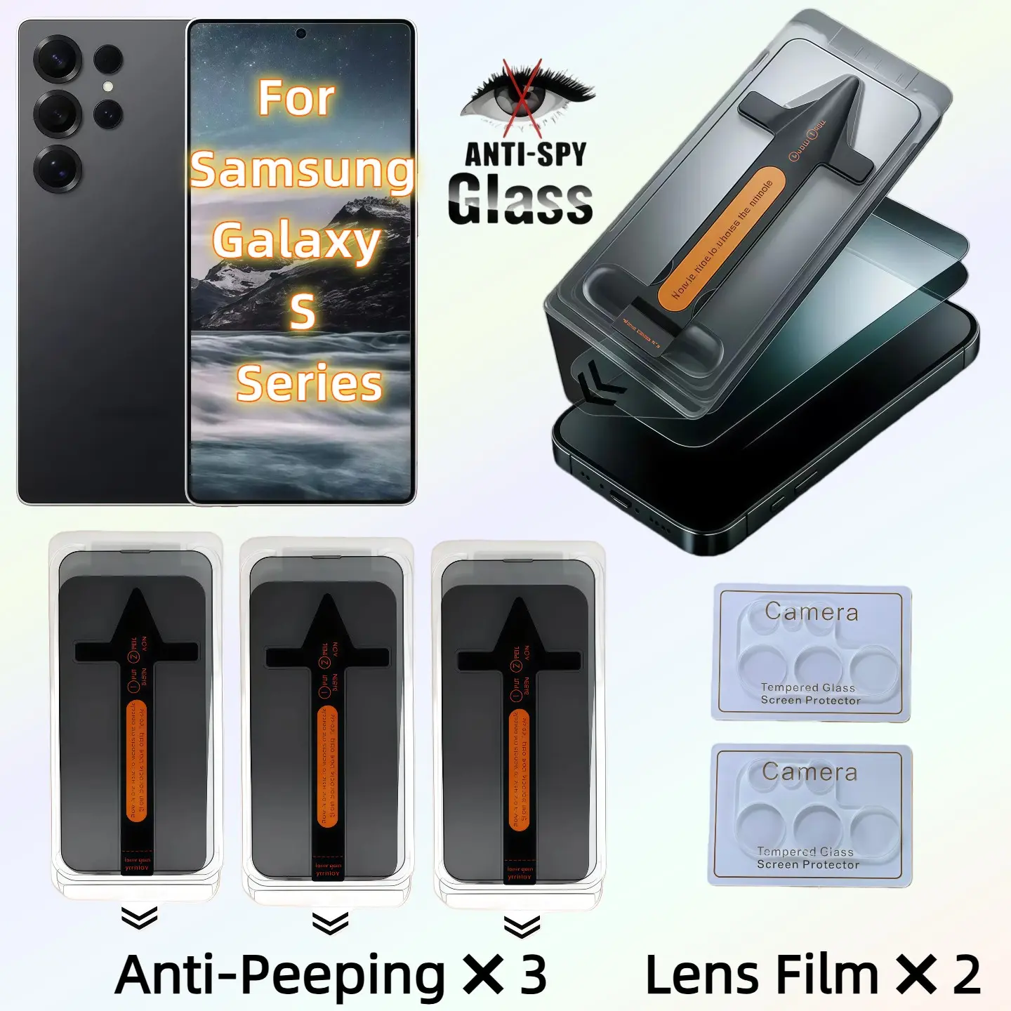 3+2 Pack Anti-Spy Tempered Glass Screen Protector for Samsung Galaxy S25/s24/s23/s22/s21 Series, 9h Hardness, Dust-Free, Easy Install, Accessories