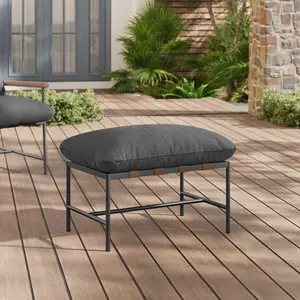 Raya Outdoor Patio Boucle Ottoman in Charcoal