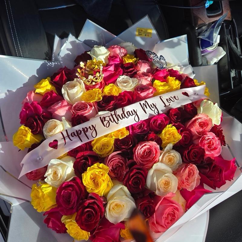 Miami only - 60 mix roses bouquet with personalized message - Free delivery