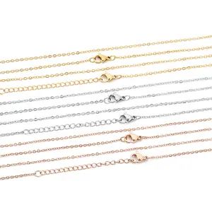 LUXJELWEL - AHKNORMAILCUI 5pcs/Lot Stainless Steel 1 1.5 2mm Rolo Link Chain Necklace Gold 40 45 50 60CM Long Chain Lobster Clasp Necklace