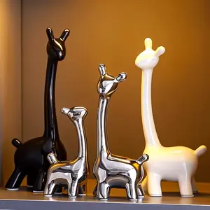 Set of 4 Ceramic Deer Figurines with Electroplated Finish - Versatile Decor for Living Room, Cabinet, Dining & TV Stand, Ideal Gift for Family, Friends, & Colleagues - Suitable for Indoor & Outdoor, Festive Occasions Decor fengshui ornament heal stone 12