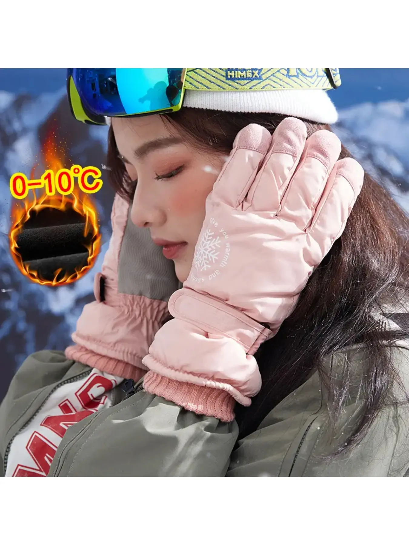 Ski gloves, cycling warm gloves, fashionable velvet waterproof couple gloves, women's waterproof warm gloves with touch screen
