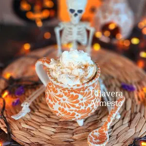 Talavera cauldron mug w spoon pink fall Halloween decor coquette coffee handpainted 14oz caldero wicked witch gift for her viral kitchen