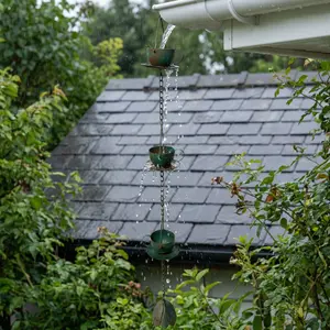 Creative Teacups Rain Chains Rainwater Set 37inch, Not Rust Wrought Iron Metal, 3 Cups, 1 Hook, Adjustable Length, Garden Decorative