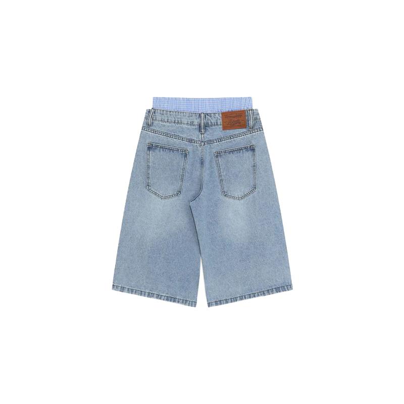 Aelfric Eden Double Waist Loose Sagging Jorts Baggy Denim Jorts High Waist Stretchy Straight Wide Leg Jorts Light Wash Shorts