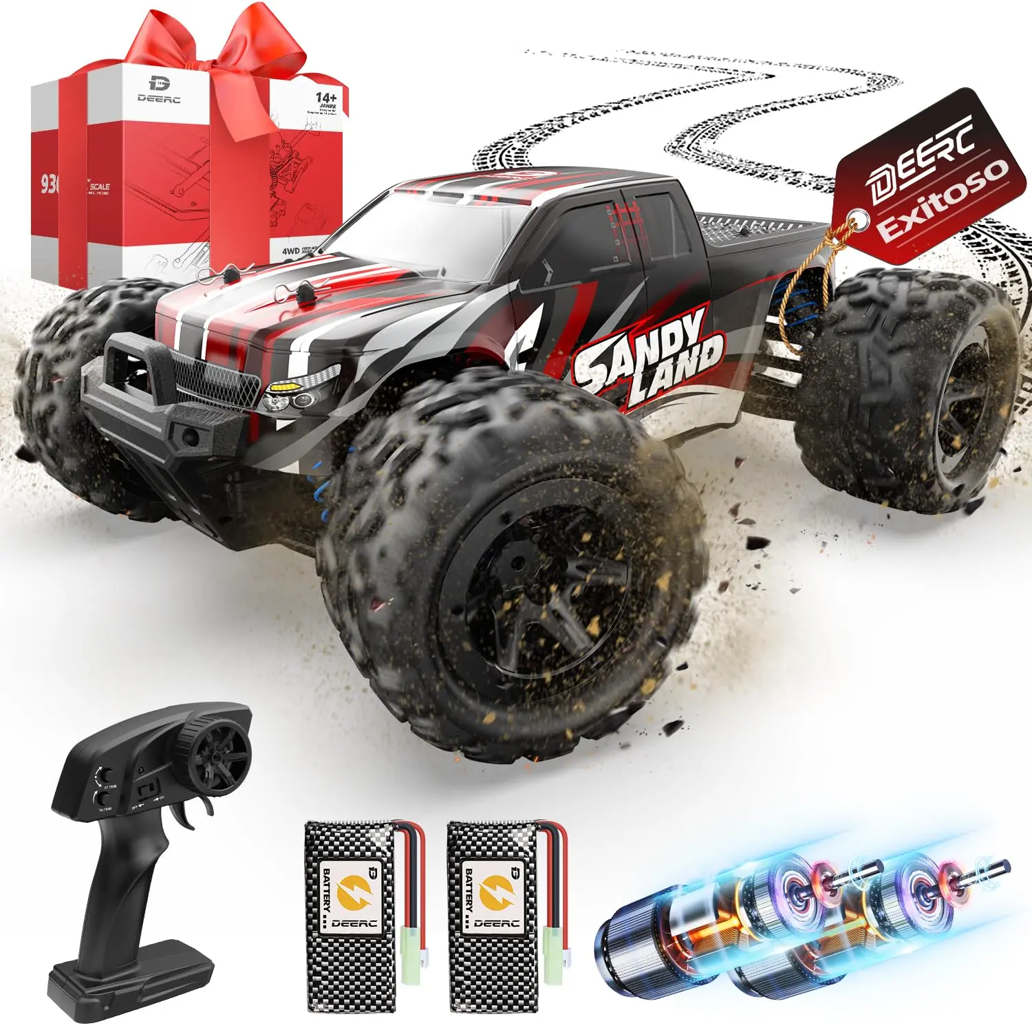 DEERC Remote Control Rock Crawler RC Cars for Kids Adults 40 KM/H 4WD Off Road Monster Trucks W/ 2 Rechargeable Battery , 2.4GHz All Terrain Toy Truck