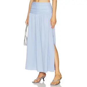 MINKPINK Luna Yoke Detail Maxi Skirt in Powder Blue