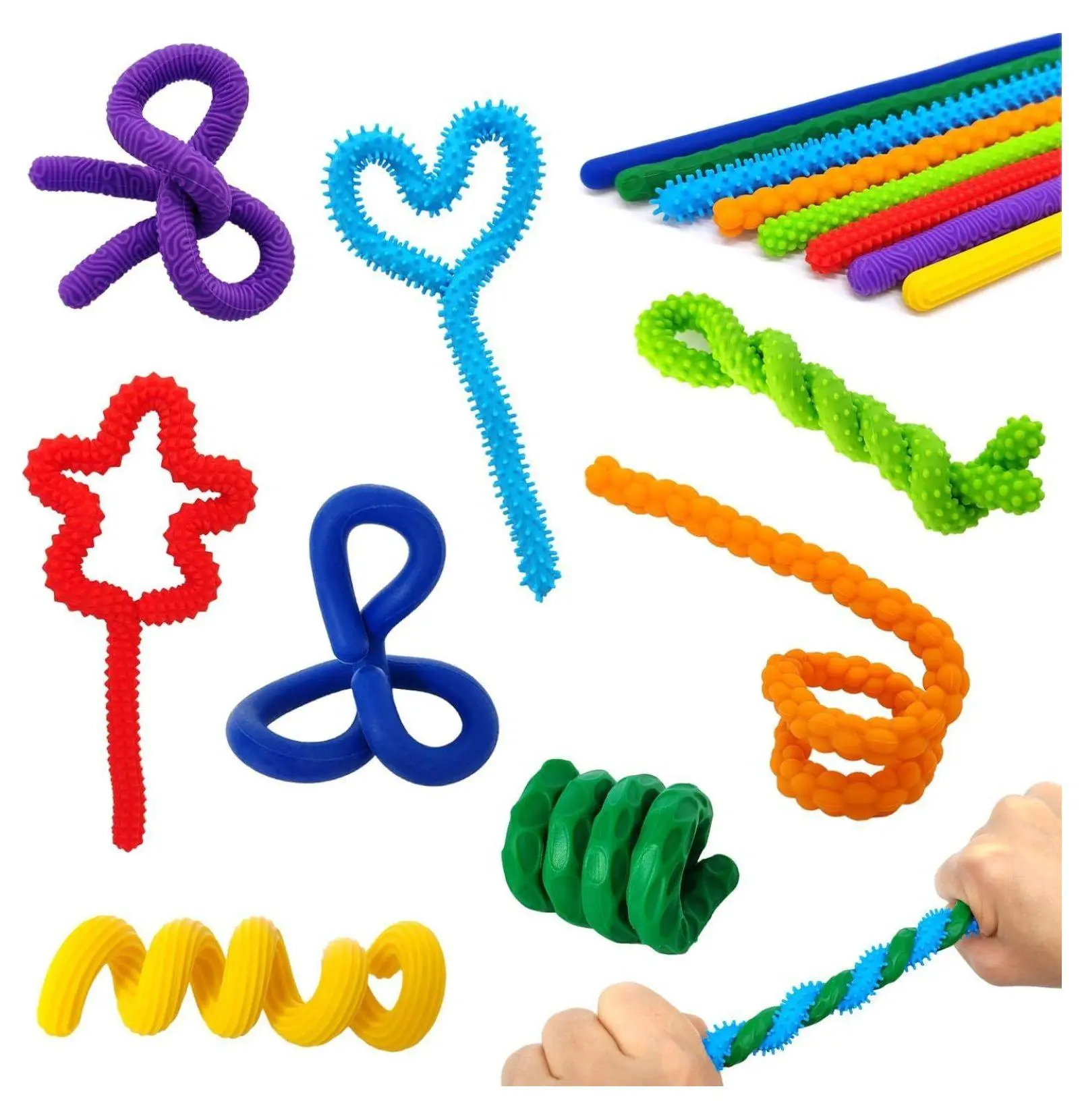 8-Piece Unisex Textured Sticks Fidget Tools for Ages 8+, ADHD & Autism Adults - Sensory Anxiety Relief Toys, Flexible for Classroom & Travel, Christmas Stocking Stuffers