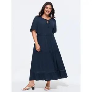 BLOOMCHIC Plus Size Supersoft Lace Trim Ruffled Sleeve Maxi Dress [M-6X]2026 Summer Vibes