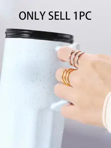 Stainless Steel Simple 15mm Coil Open Ring with Rhinestones, Unique and Versatile Design, Perfect for Everyday Wear