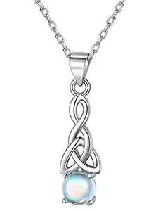 Romantic Celtic Knot Design & Moonstone Decor Pendant Necklace, Love Knot Necklace, Moonstone Necklace, Elegant Necklace, Fashion Jewelry Accessories for Women & Girls, An Ideal Gift