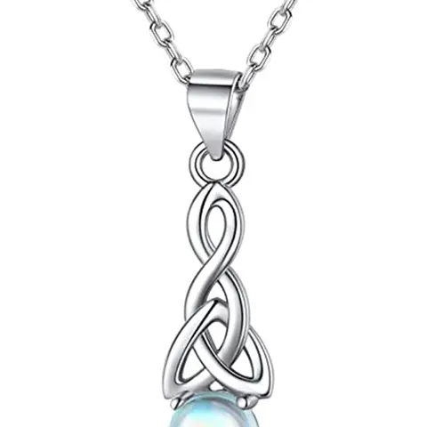 Romantic Celtic Knot Design & Moonstone Decor Pendant Necklace, Love Knot Necklace, Moonstone Necklace, Elegant Necklace, Exquisite Jewelry Gift, Birthday Gift Jewelry, Fashion Jewelry Accessories for Women & Girls, An Ideal Gift, Decorative Necklace