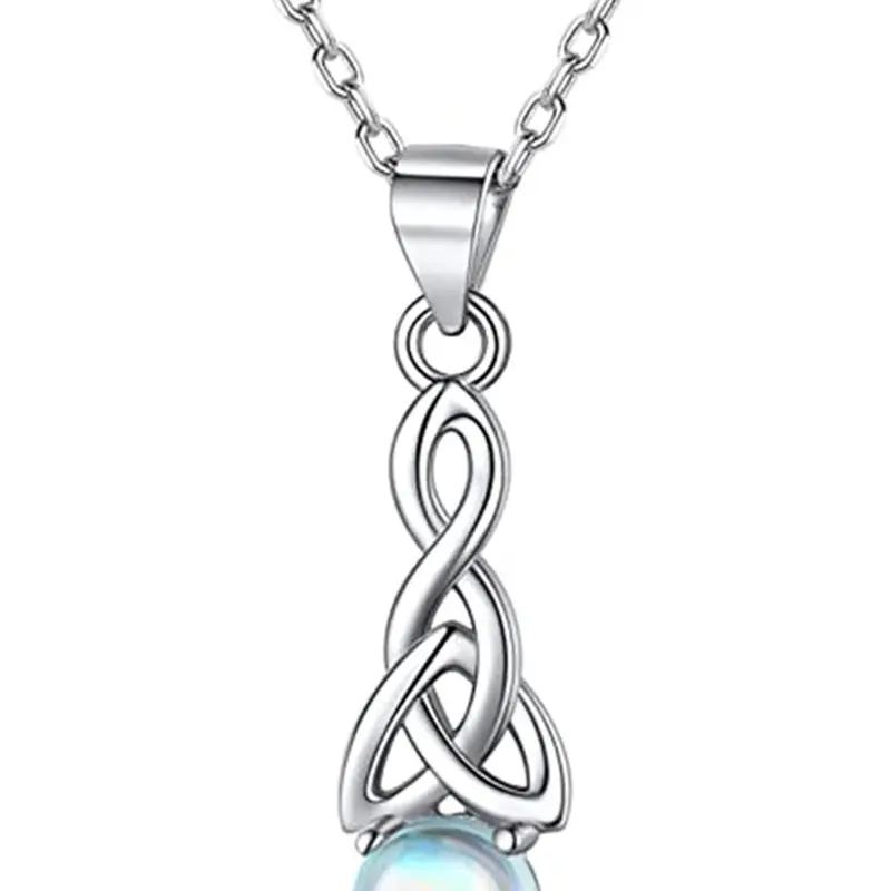 Romantic Celtic Knot Design & Moonstone Decor Pendant Necklace, Love Knot Necklace, Moonstone Necklace, Elegant Necklace, Exquisite Jewelry Gift, Birthday Gift Jewelry, Fashion Jewelry Accessories for Women & Girls, An Ideal Gift, Decorative Necklace