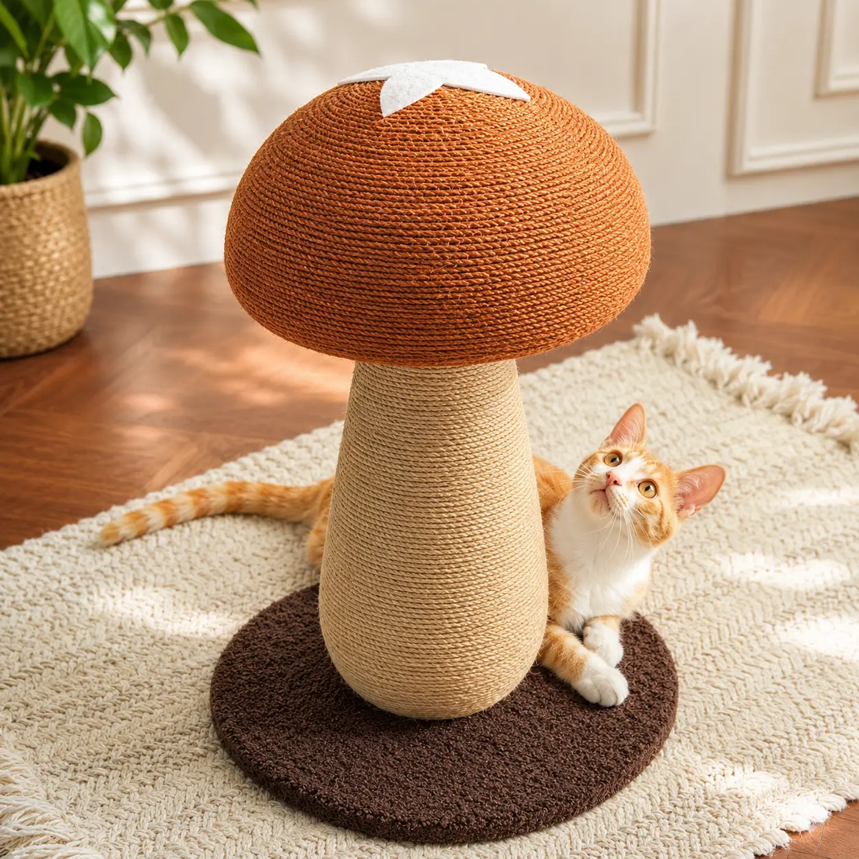 Cute Shiitake Mushroom Cat Scratcher | Durable Natural Sisal Scratching Post for Indoor Cats