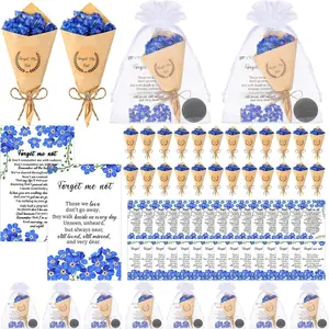 Suncalla 30 Sets Funeral Favors for Guest Forget Me Not Dried Flowers Bouquets Mini Magnet Dried Flower Bouquets with Cards and Organza Bags Celebration of Life Favors for Sympathy Gifts