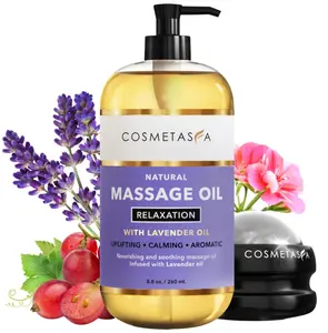 Lavender Massage Oil for Massage Therapy with Roller - All Natural, Cruelty-Free & Spa Quality Skin Therapy Oil & Soothing Care - Lavender, Geranium & Grapeseed Oil (8.8 oz)