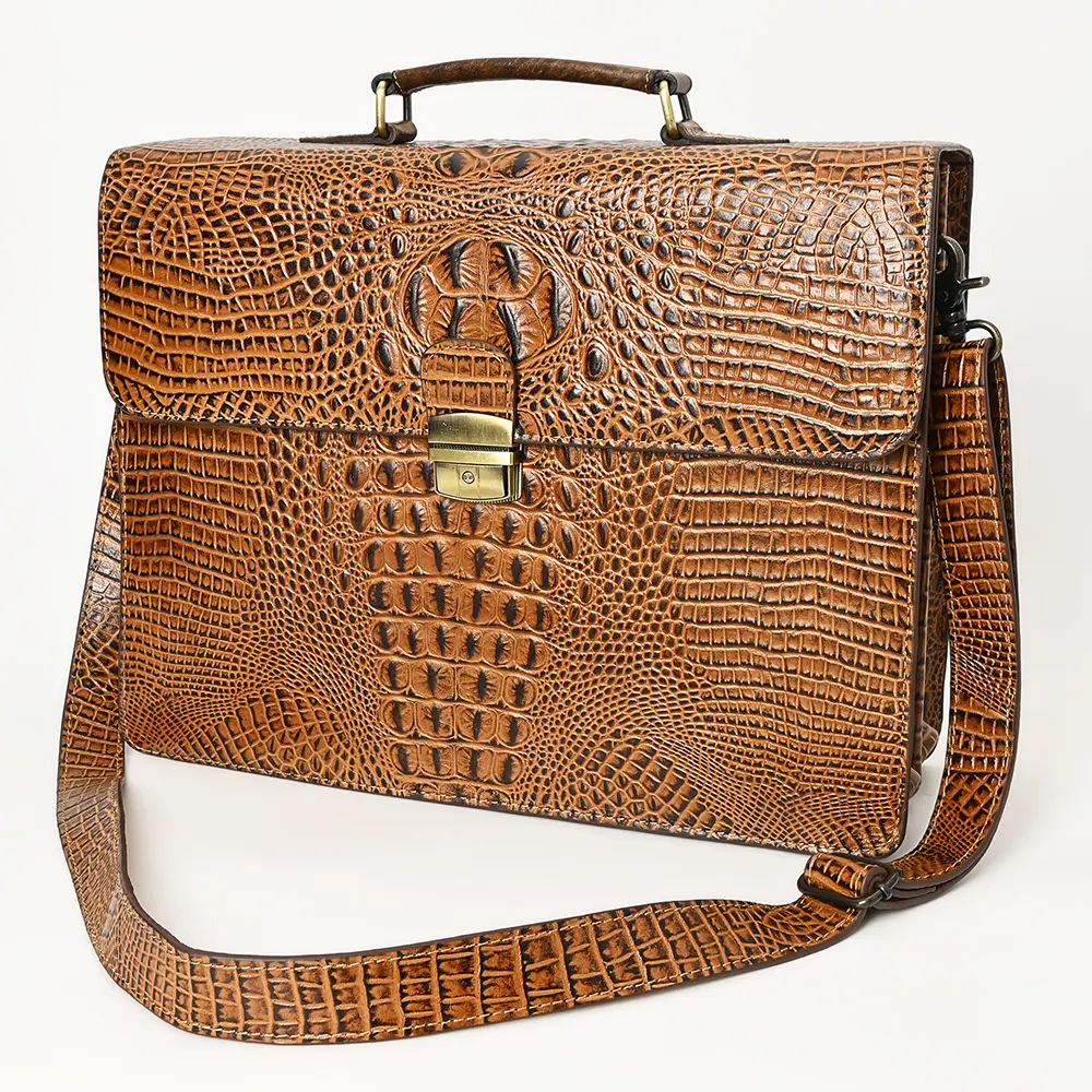 American Darling Crocodile Embossed Genuine Leather Briefcase Bag – Western Work Tote with Multiple Compartments – Premium Artisan Craft