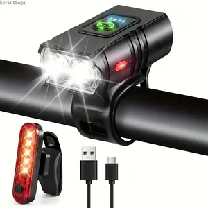 2 Pack USB Rechargeable Bike Lights Set, Super Bright LED Bicycle Front and Rear Lights with 4 Lighting Modes, Easy Handlebar Mount Cycling Safety Lights for Night Riding, Road Bikes, Mountain Bikes, and Commuting