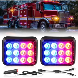 Nilight 12LED Magnetic Wireless Trailer Lights 2PCS Rechargeable Portable Hazard Beacon Work Light Red and Blue  Strobe Light for Trucks Trailers Vehicles Cars Bus Surface Mount plow truck
