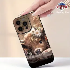 Cute Floral Cow Pattern Phone Case with a Comfortable Matte Feel, a New Hot-Selling Phone Cover Suitable for Iphone 16/15/14/13/12/11/X/SE Mini Plus Pro Max Series, Providing Full Protection Cellphone