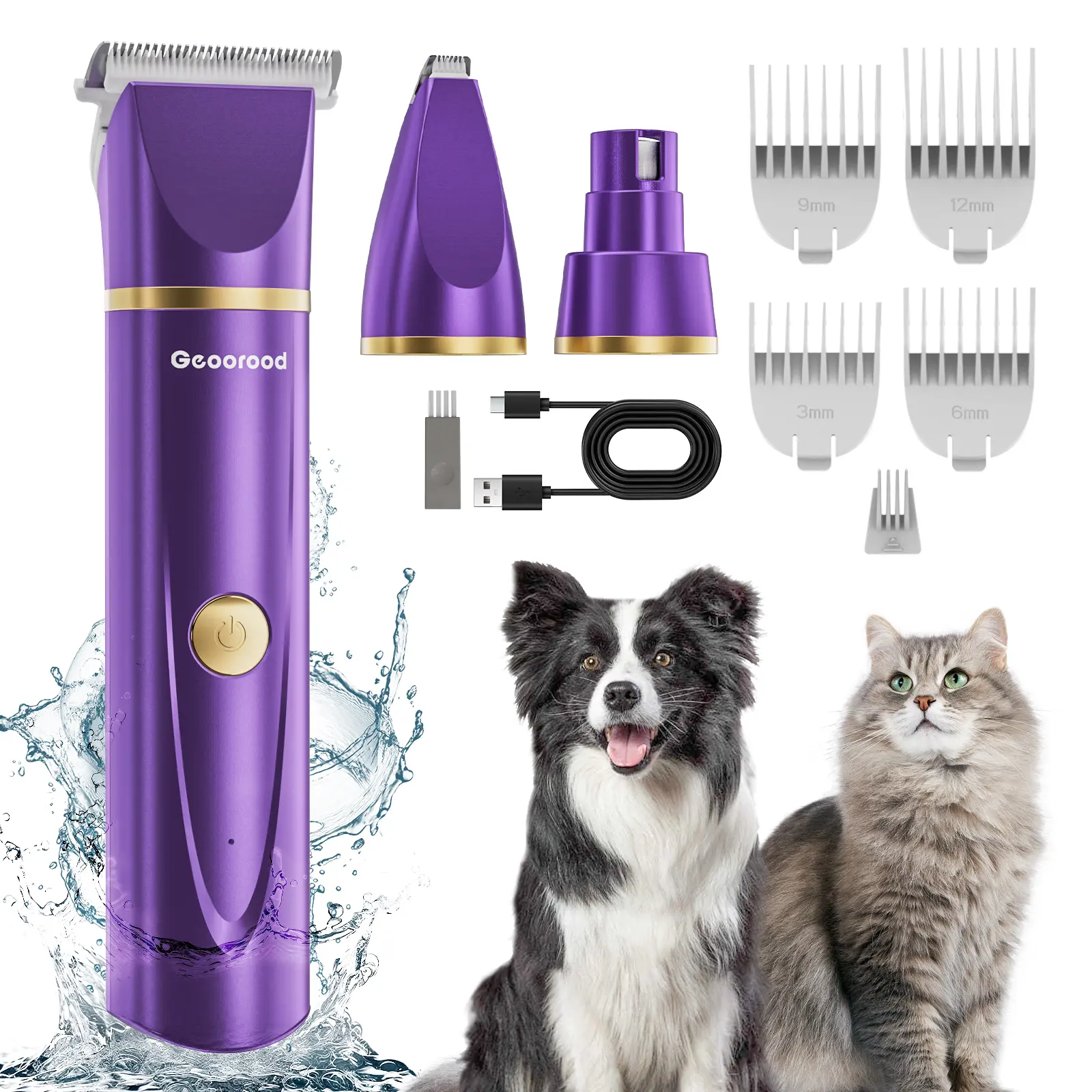 【Geoorood】Pet Grooming Kit with Dog Clippers, Low-Noise Paw Trimmer, IPX7 Waterproof Groomer Tools, Rechargeable Cordless Nail Grinder for Dogs and Cats #backtoschool
