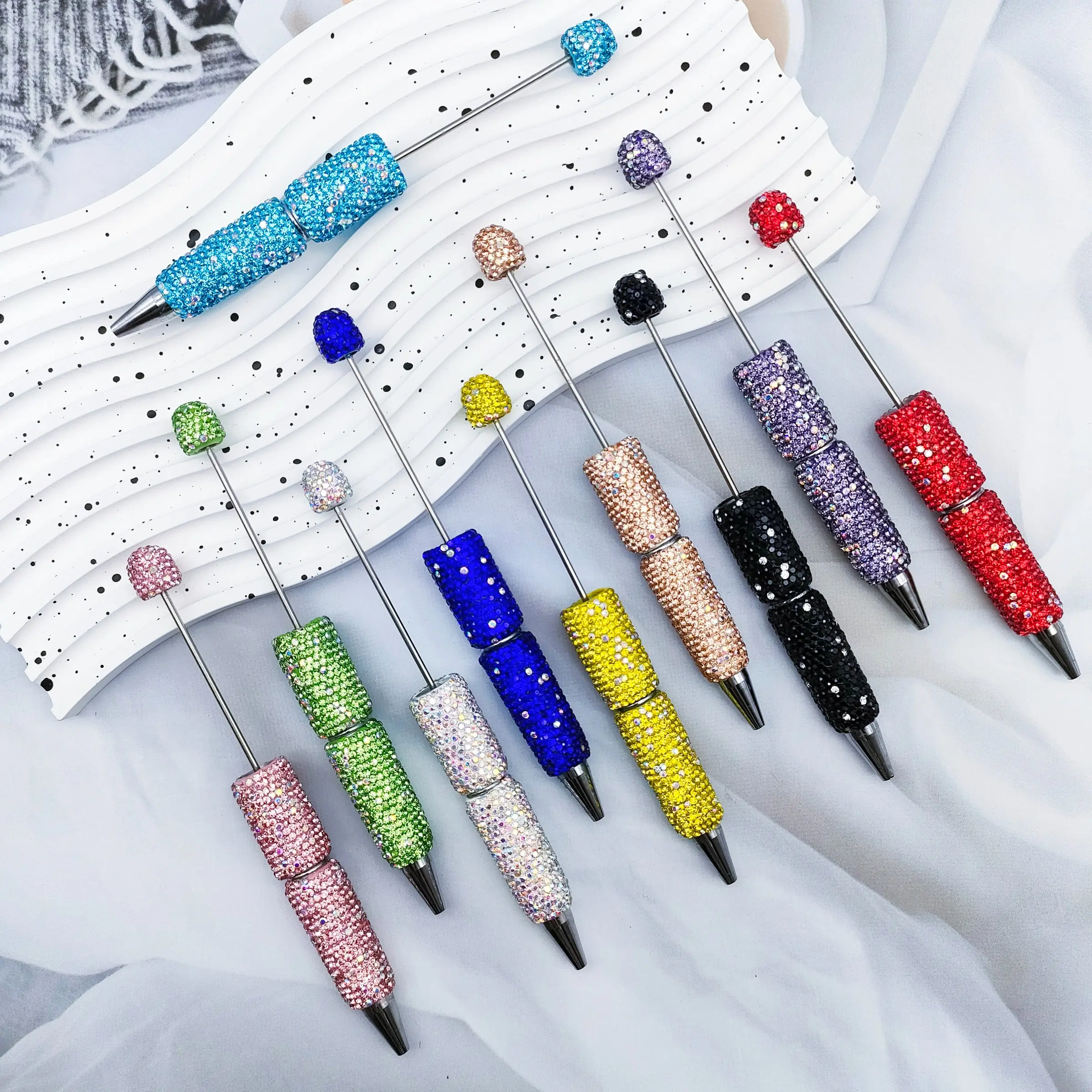 10pcs Random Color Ab Full Rhinestone Beaded Pen Set, Aesthetic Pens, High Aesthetic Value, Handmade Craft Kit, Perfect Gift for Back-To-School, Party Gifts