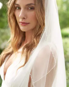 2 Layer Simple Pearl Edge Bridal Veil