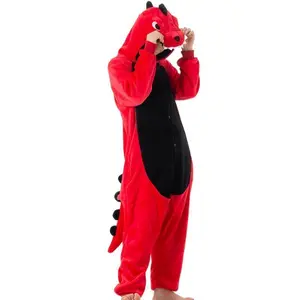 Cozy Dinosaur Hooded Pajama Jumpsuit for Adults - Cute Cartoon Animal Sleepwear,, Thick & Warm for Fall/Winter, Anime, Couple, Student Fabric Fit