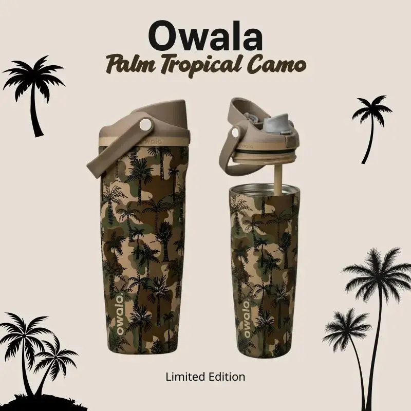 [NEW RELEASE] Owala Palm Camo Tropical 30oz Freesip Sway Tumbler with 24-hour insulation and lockable lid, Suitable For Travel, Outdoor, Gift For Him