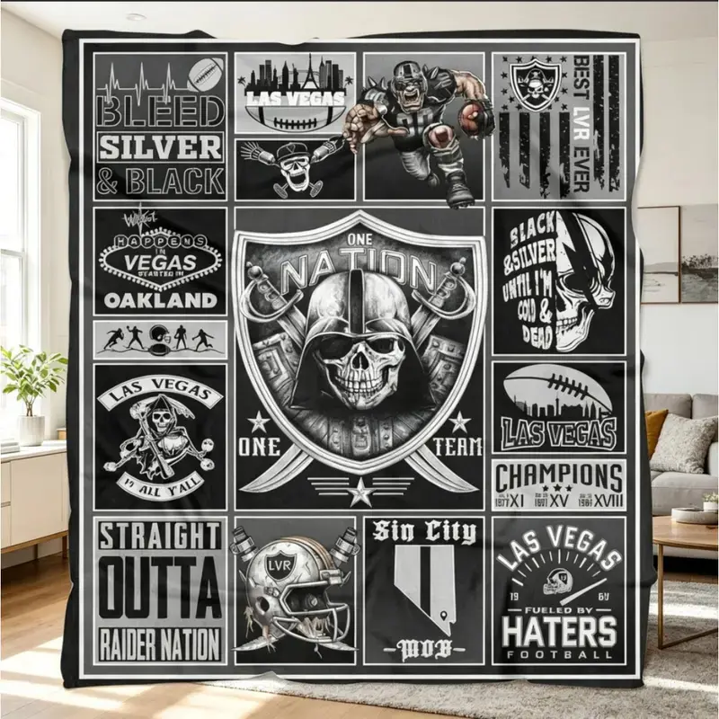 Raider Nation Echo Team Las Vegas Football Flannel Blanket, Soft Cozy Throw for Men Women Boys, All Season Sofa Bed Cover, Sports Fan Home Decor, Christmas Holiday Gift adult children's blankets