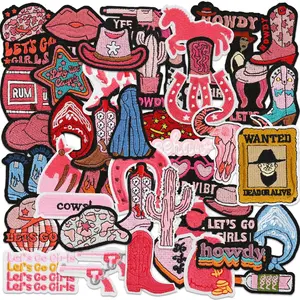 Western Cowboy Pattern Geometric Embroidery Design Embroidered Sewing Patch, 45pcs/set Iron-on Patch, Clothing Accessories Suitable for Clothing, Jackets, Hats, Books, Backpacks