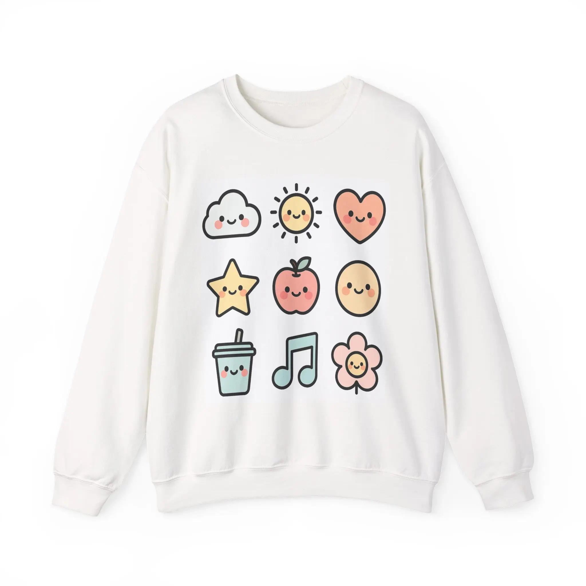Kawaii Cute Icons Sweatshirt | Cute Cloud Sun Heart Star Fruit Music Flower, Unisex Sweatshirt, Soft Pullover Jumper, Cozy Crewneck Top,