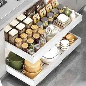 Expandable Cabinet Pull-Out Rack, Kitchen Drawer Storage Shelf, Home Cabinet Organizer for Spices Pots Bowls, Space-Saving Design