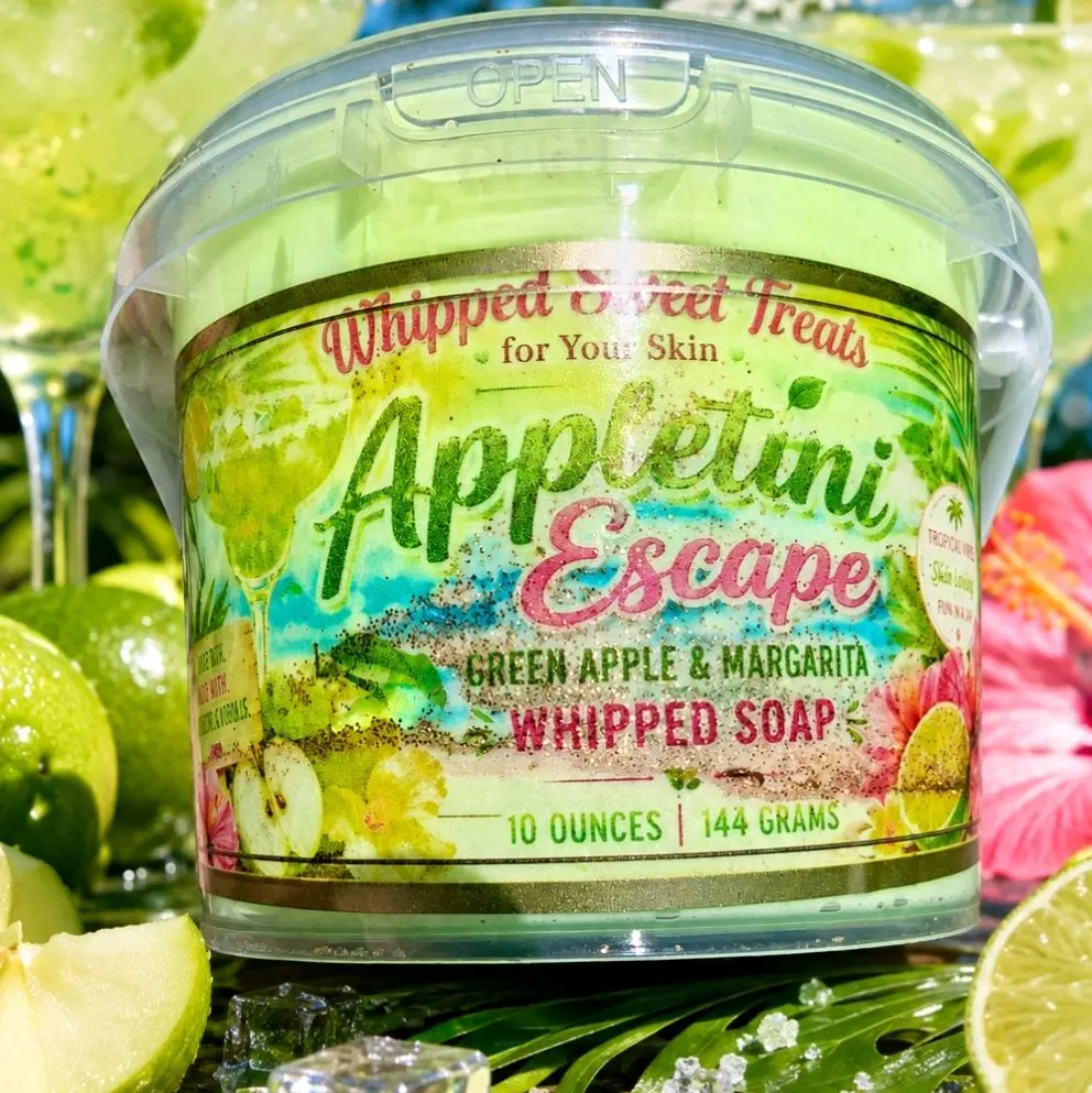 Appletini Escape Whipped Soap - Lime Green with Gold Glitter, 10 Ounces, 144 Grams, Green Green apple & Margarita Scent