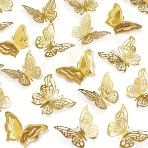 48pcs 3D Butterfly Wall Stickers, Home Decor, Party Balloon Decorations, Craft, Bouquet, Floral Art, Gifts, Shimmery Glitter, Self-Adhesive Plastic