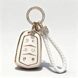 for Cadillac Escalade XT4 XT5 XT6 Key Fob Cover 2015 - 2020 Black White Accessories 6 Button Car Keys Case Shell TPU Bling Keychain Full Covers Protector Silver Cute Girly Women