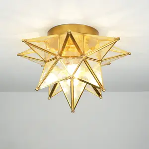 Aeyee Moravian Star Ceiling Light Moroccan Flush Mount with Seeded Glass Shade Elegant Star Light for Hall Entryway Hallway
