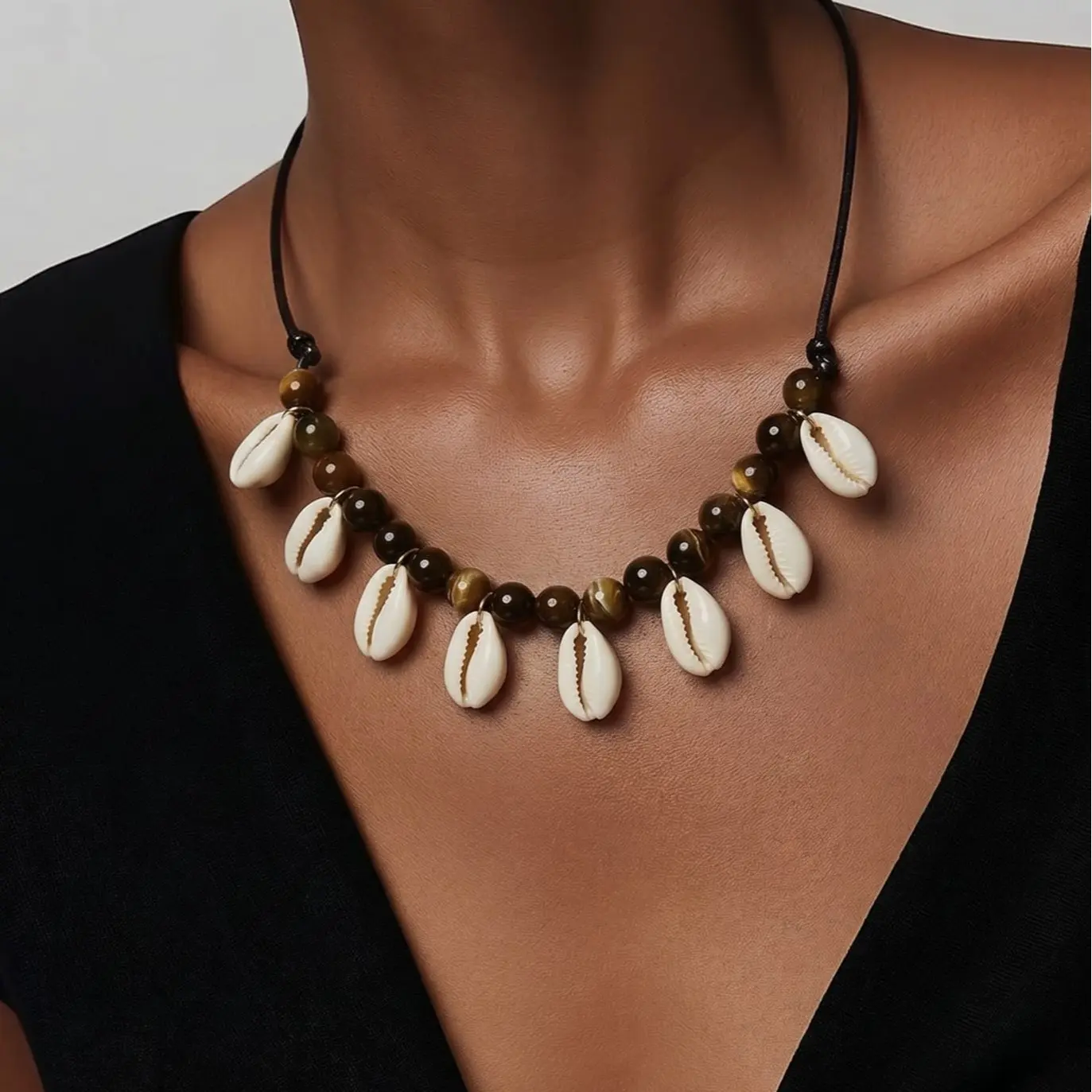 Handmade African Cowrie Shells and Beads Necklace