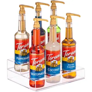 Coffee Syrup Organizer Rack 2 Tier 6 Bottle Counter-Top Display Stand Kitchen Pantry Fridge Storage Organizer for Syrups Wine Soda Beer