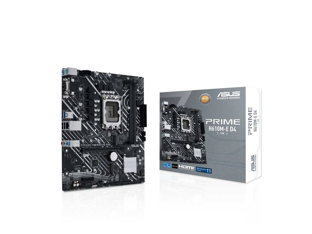 ASUS PRIME H610M-E D4-CSM LGA 1700(Intel 12th&13th Gen) mATX commercial motherboard (PCIe 4.0,DDR4,2xM.2 slots,1Gb LAN,DisplayPort/HDMI/D-Sub,USB 3.2 Gen 1 ports,COM header, RGB header,ACCE