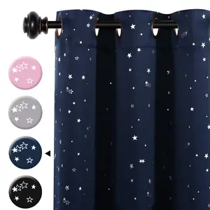 Blackout Thermal Curtain For Kids- Twinkle Silver Stars Pattern