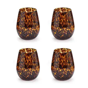 Tortoise Print Stemless Wine Glass Set