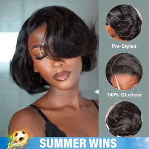 [New In] BGMgirl Blowout Short Bob Straight 7x5 Lace Wear Go Pre-Styled C Part Design Wig Pre-Bleached Tiny Knots Natural Black & Brown Highlight Glueless 100% Human Hair Wig Fashion Look Colored Wig Summer Style #SummerVibes summerwins
