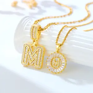 2 count Initial Necklace set with zircon stones | Golden bubble necklaces for women | iced out necklace for men | Anniversary gift | letter alphabet necklace zirconia stones pendant necklace intinal necklace accessories men deals