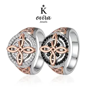 Kovira S925 Sterling Silver 2-Tone 5A Zircon Witch's Knot Celtic Knot Women's Ring Set, Unique Jewelry Rings, Beautiful Casual Linked Piece for Everyday Wear Bestie Gift