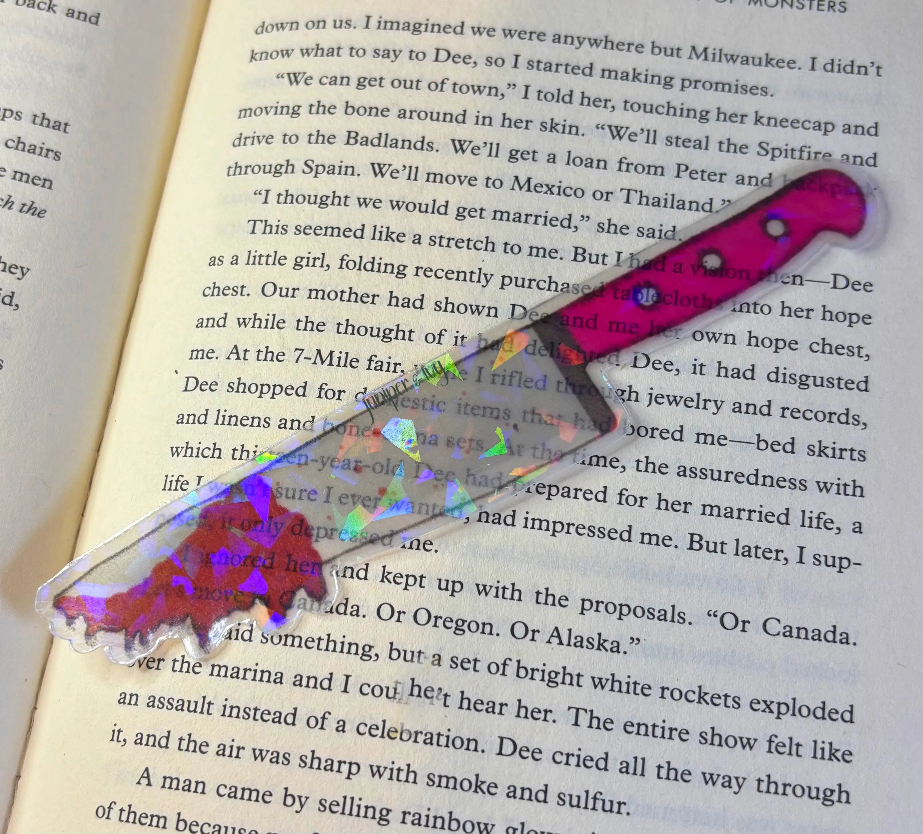 Holographic rainbow transparent knife bookmark