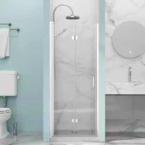 Bathenum 30 in.W x 72 in.H Bifold Frameless Glass Shower Door 1/4” Tempered Clear Glass Pivot Swing Shower Panel in Chrome Finish, Foldable