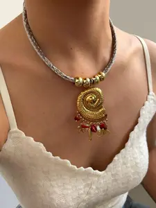 Stainless Steel Conch Starfish Natural Stone Pearl Pendant Necklace Gift Ocean Style Women's Handmade Unique Design Jewelry