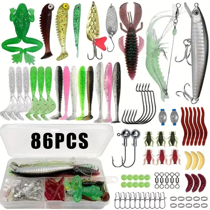 86/88/136/149/366 Piece Fishing Lure Set with Box, Includes Spoon Lures Soft Hard Baits Hooks Sinkers Spinning Reflective Plates Realistic Frog Lures, Topwater Fishing Lure, Fishing Gear Set - TikTok Shop 86/88/136/149/366 Piece Fishing Lure Set with Box, Includes Spoon Lures Soft Hard Baits Hooks Sinkers Spinning Reflective Plates Realistic Frog Lures, Topwater Fishing Lure, Fishing Gear Set - TikTok Shop
